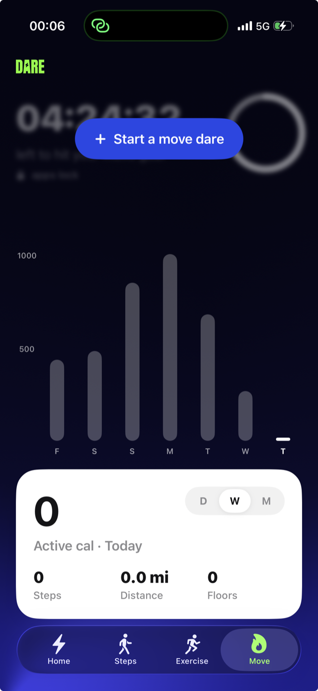 Starting a Move dare with a weekly activity chart